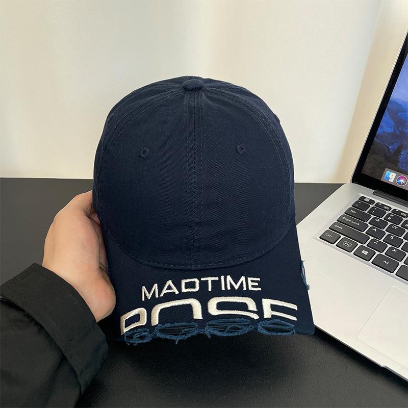 

Personalized broken brim hole letter embroidery baseball cap men s tide brand washed old face small sunshade cap