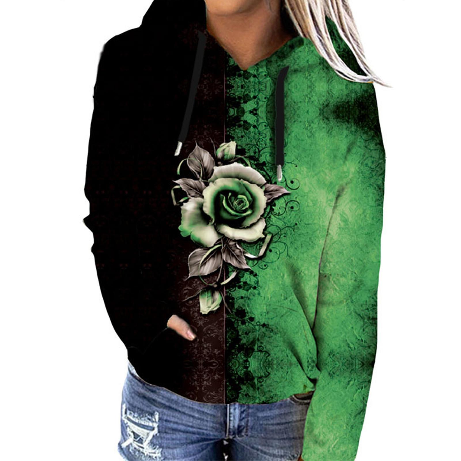 

Women s Color Block Butterfly Printed Hooded Blouse Long Sleeve Hoodies Pullover Drawstring Pullover Sweatshirt Tops L зелёный