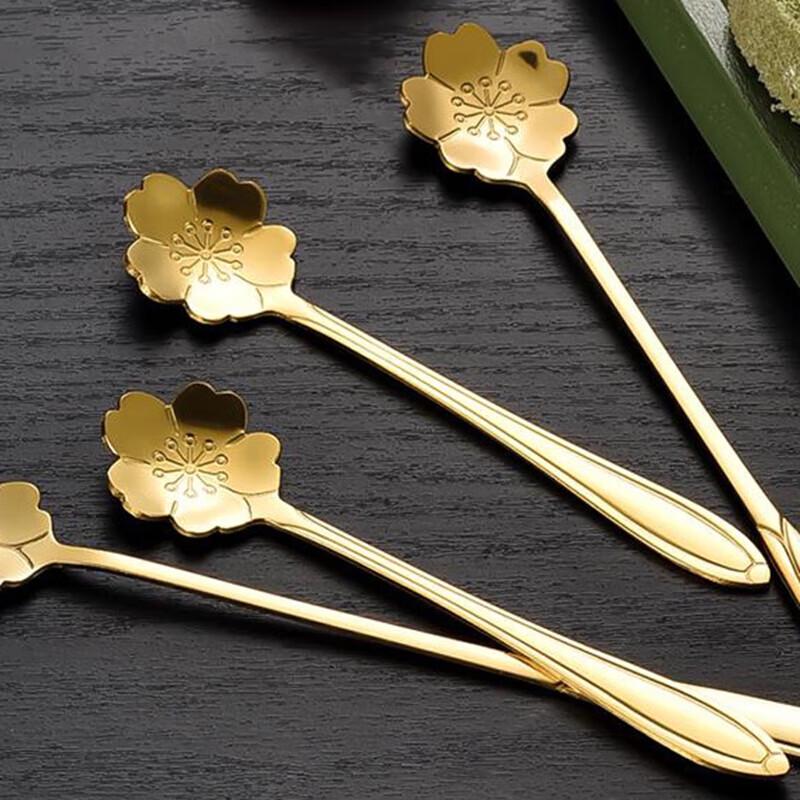 10-Piece Gold Cherry Blossom Stainless Steel Spoon Set