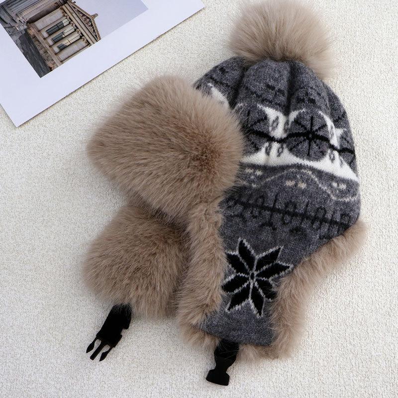 Bonnet Thermique Tricoté Couleur Tendance pour Femmes, Polaire Épaissi avec Protège-Oreilles, Bonnet Polaire