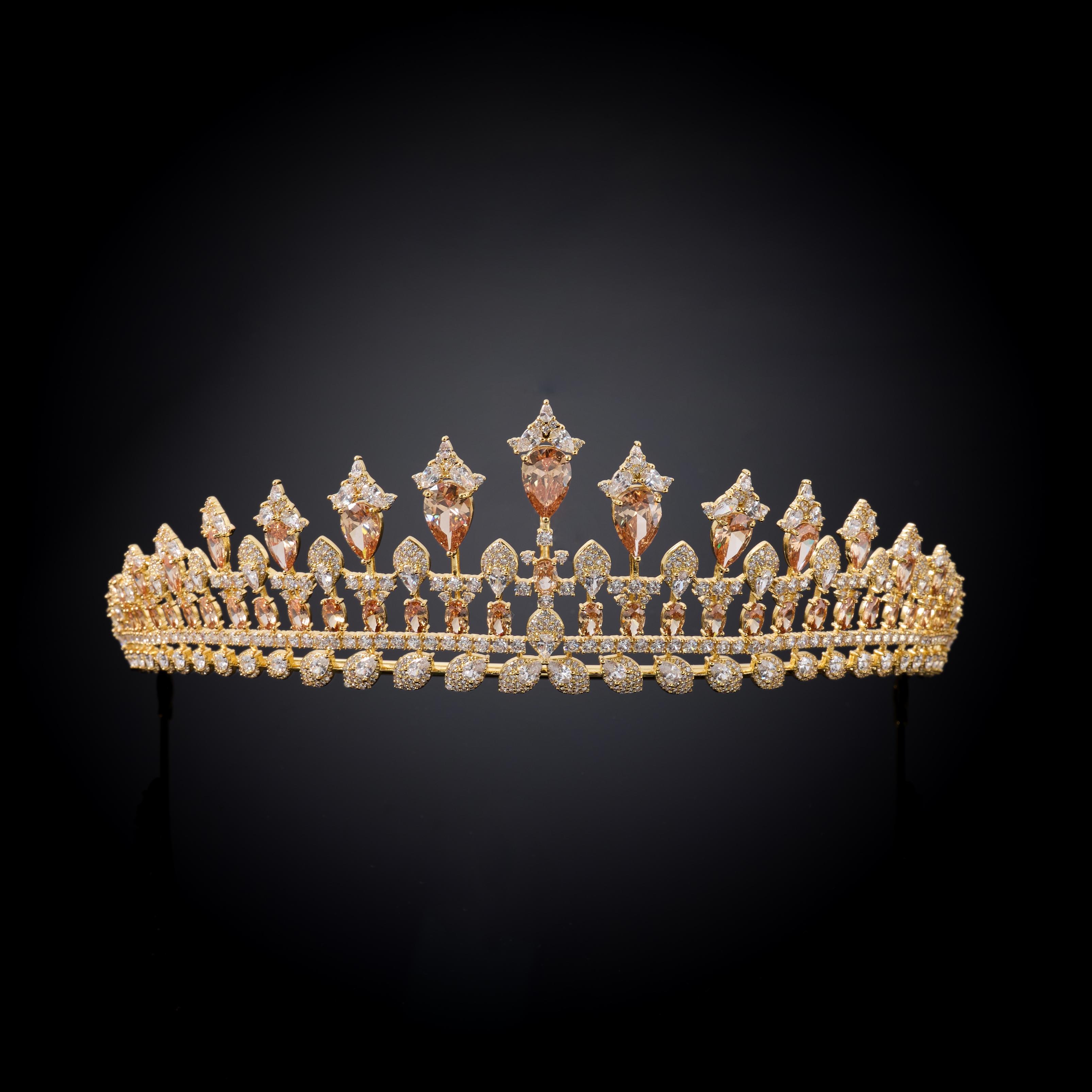 00001 Luxury Royal Wedding Tiara Colors Zircon Crown Rhodium Gold Plated Brass Bridal Headpiece Tiara