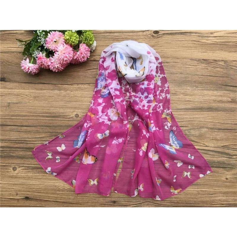 Spring and Summer Women's Chiffon Printed Scarf Sun Protection Thin Silk Scarf Shawl Beach Butterfly Scarf