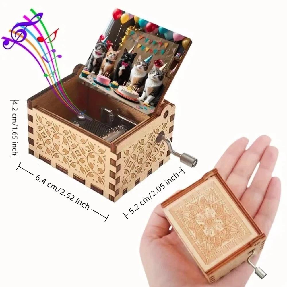 Cartoon Cat Pattern Hand Crank Music Box Retro Mechanical Music Box Birthday Gifts