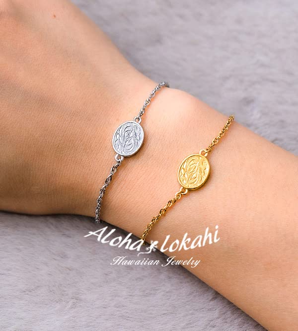 Hawaiian Jewelry Bracelet Accessories Stainless Steel Yellow Gold Oval Coin Gift Present Birthday Anniversary