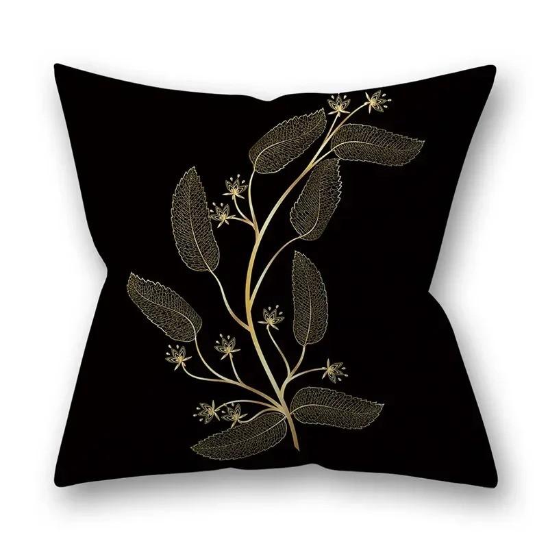 Golden Leaves and Feathers Pattern Pillow Covers Pattern Cushion Cover Suitable for Sofa Bedroom Car Pillow Cover