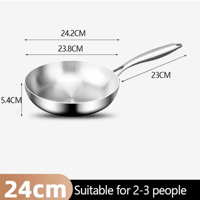 Non-stick Pan 304 Stainless Steel Uncoated Frying Pan With Ergonomic Handle Household Wok Cookware for Eggs Steak  Pancakes