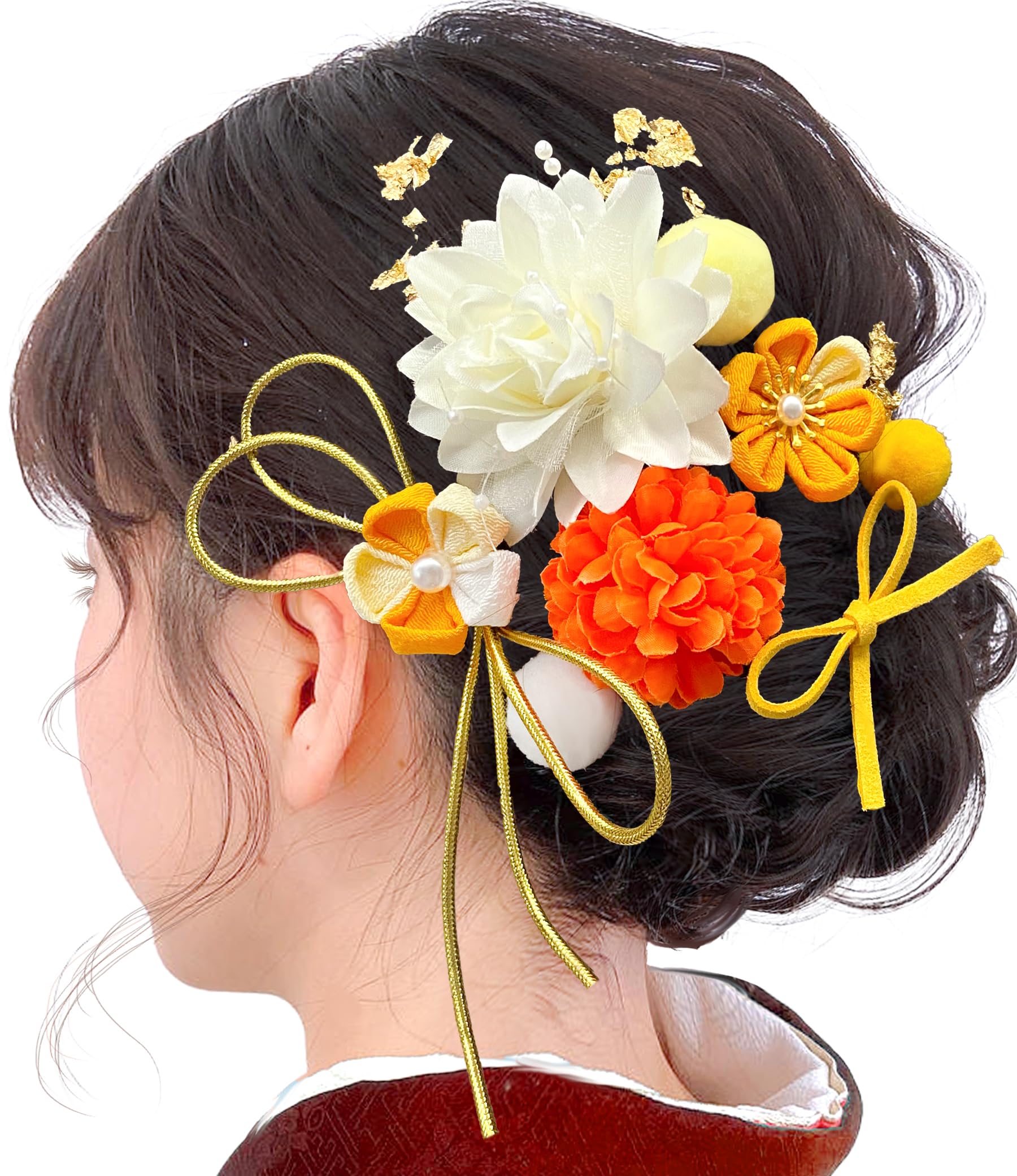 

[JZOON] Coming-of-Age Ceremony Hair Ornament, Hair Accessory, Tsumami-zaiku (traditional Japanese fabric flower making), Chrysanthemum, Ping Pong