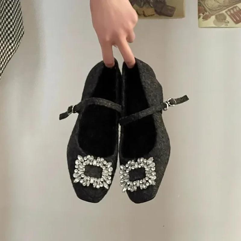 Women's Comfortable Fleece Lined Chunky Heel Single Shoes Fashionable Warm Winter Mary Janes Evening Shoes Rubber Sole Retro Sty