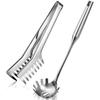 Patelai 2 Pcs Stainless Steel Pasta Spoon with Teeth Large Spaghetti Utensil, 9.4'' Tong and 13.6'' Pasta Fork with Vacuum Handle, Comfortable Grip