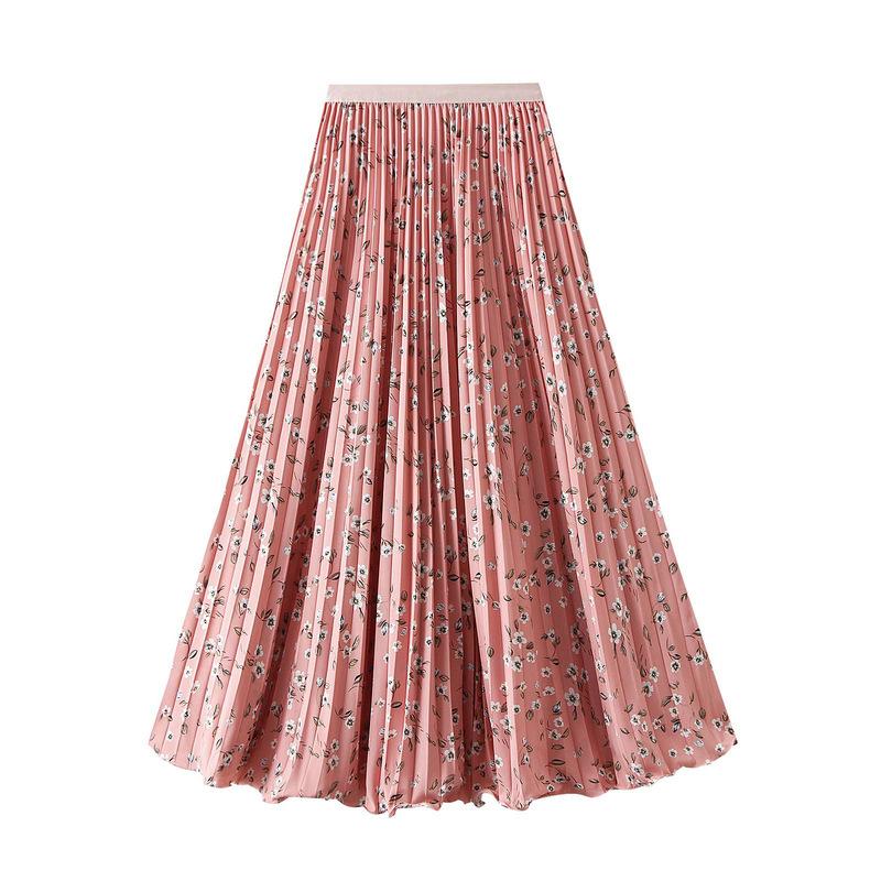 

Pleated Midi Skirt for Women Chiffon Elastic High Waist Long Skirts Swing A-Line Boho Flowy Skirts Women s Outfits Casual Beach Ruffled Maxi Skirt One size рожевий