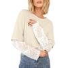 Women's Long Sleeve Lace Patchwork Neck Top Casual T-Shirt