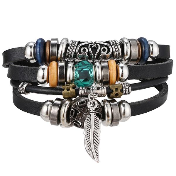 One Piece Vintage Flower Bracelet and Bangles Bohemian Style Multi-Layered Leather Bracelet Women Men Wrap Women Punk Jewelry Gift