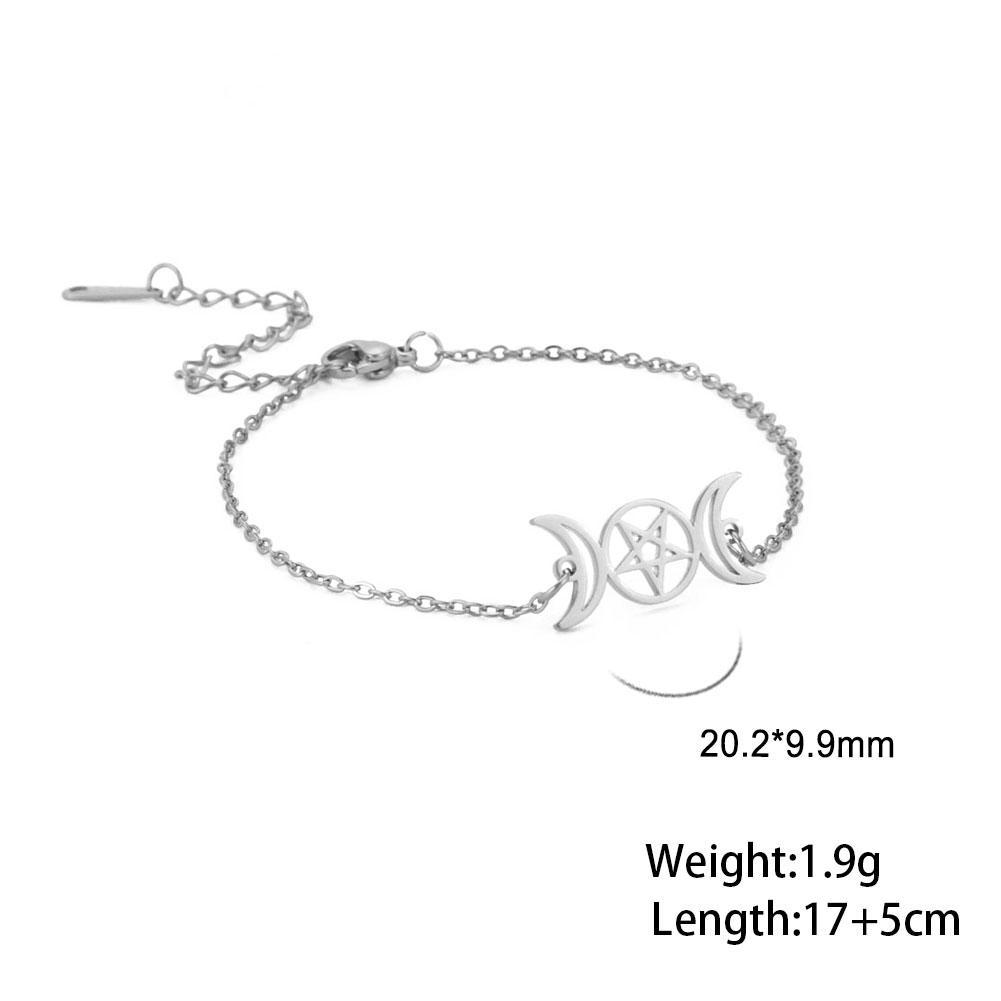Teamer Stainless Steel Bracelet for Women Goddess Charms Pentagram Moon Wicca Jewelry Magic Pendant Pentacle Witch Amulet Gifts