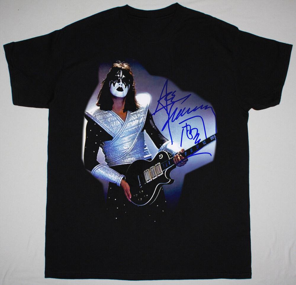 Ace Frehley Destroyer Dynasty Подписанная Черная Футболка с Коротким Рукавом Все Размеры AG945 Унисекс Футболка S