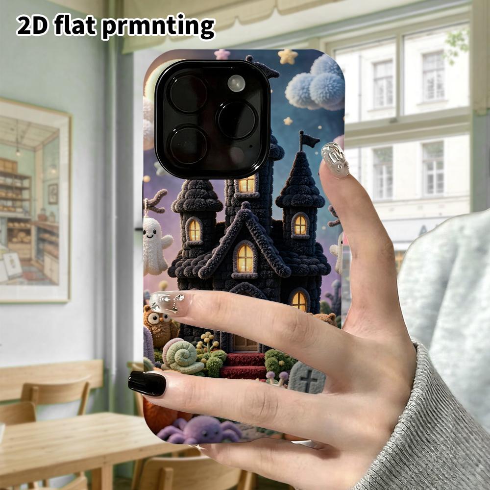 Phone Case: 2D flat design suitable for iPhone 18 17 16 15 14 13 Pro protective case, Halloween small castle, perfect holiday gift for Christmas and H