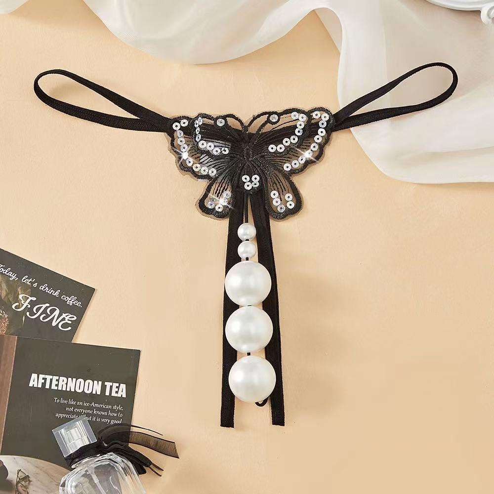 Women's Extra Large Pearl Massage Crotchless Temptation Thong