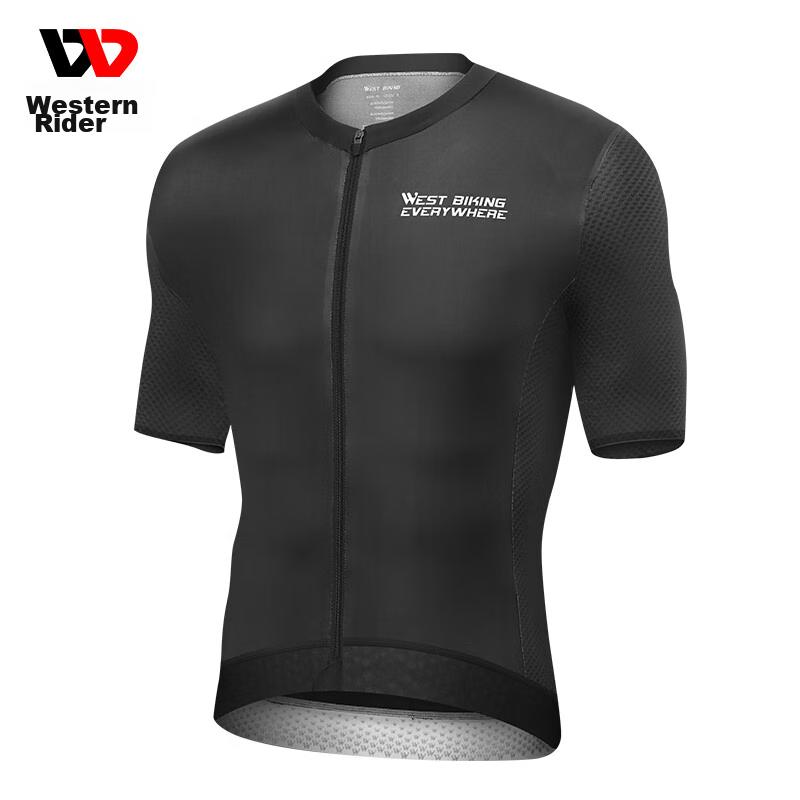 Summer Cycling Jersey Short Sleeve Top, Black, L