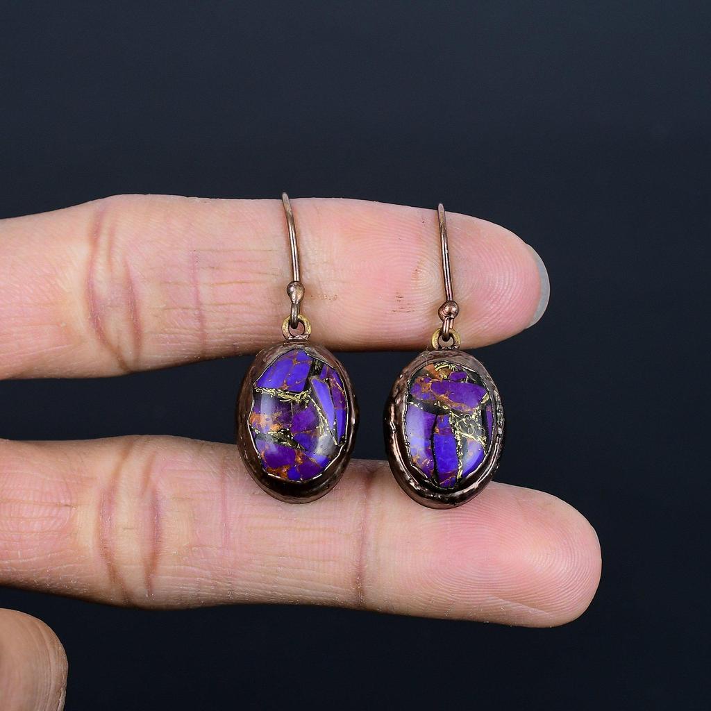 Purple Copper Turquoise Earrings, Copper Electroformed Jewelry, Gemstone Earrings, Gift For Her Handmade Dainty Jewelry