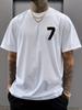 Edgy Brushstroke "7" Number Tee with Minimalist "Have A Good Day" Patch Print Men's T-shirt Summer Streetwear