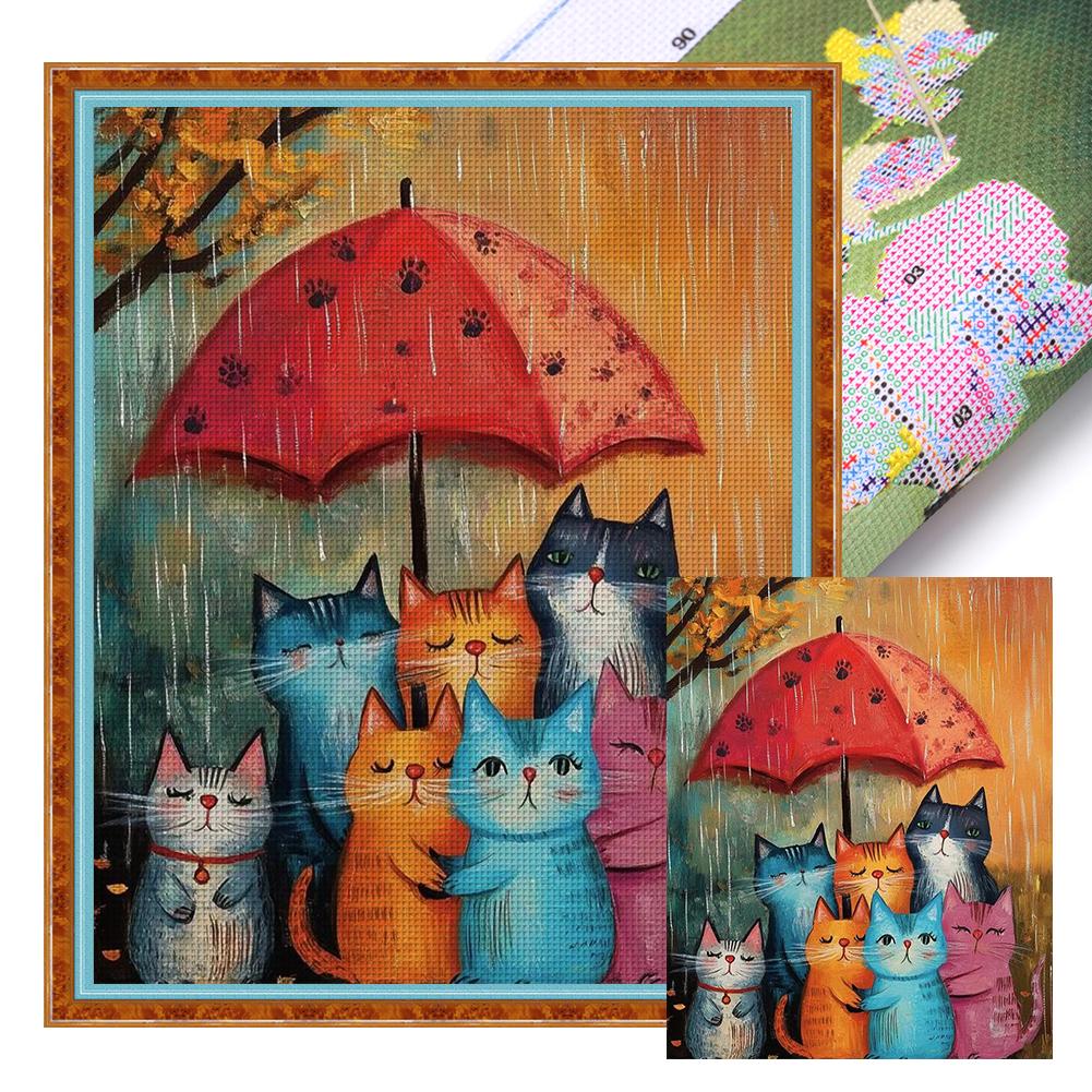 Vollständige Stickerei Öko-Baumwollfaden 11CT gedruckt Katze Kreuzstich Kit Kunst