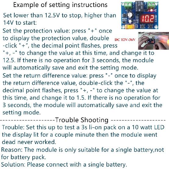 2pcs 12V-36V DC Voltage Protection Module Digital Low Voltage Protector Disconnect Switch Over Discharge Protection Module