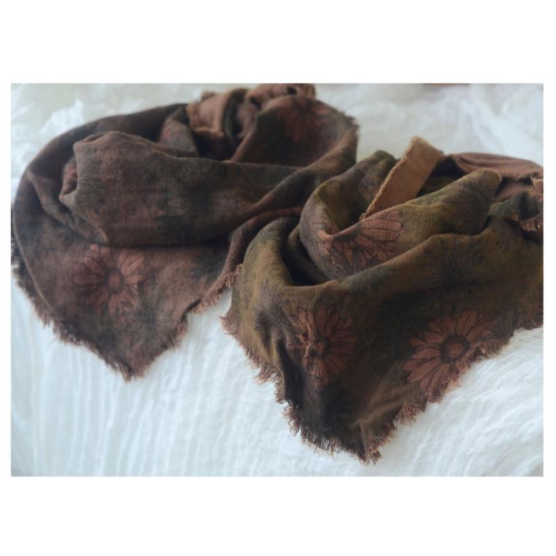 Johnature Vintage Flower Reversible Triangle Scarf Women Dour Seasons Versatile Decorative Bandana Scarf