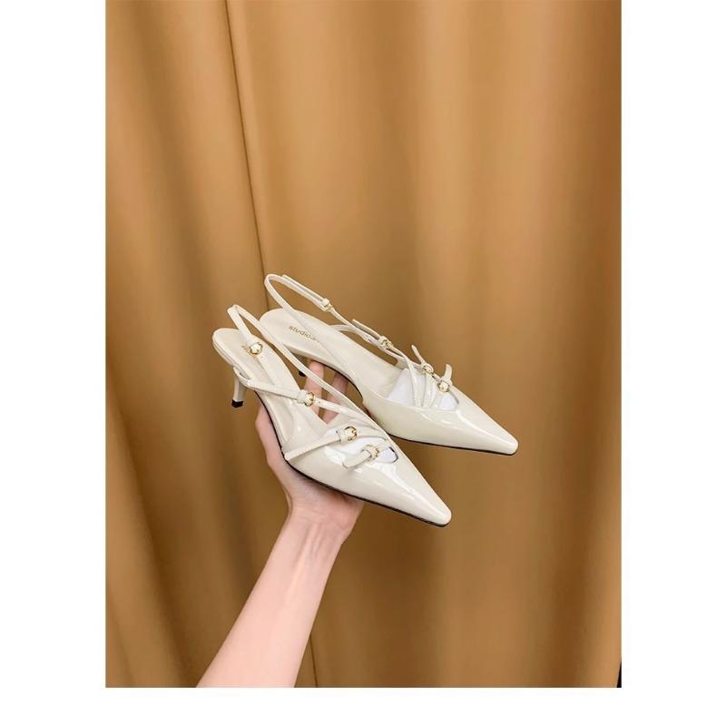 

[] Ваши miu~ туфли-лодочки с острым носком, пряжкой на головке, с открытой пяткой, на высоком каблуке, женские, для работы, для ужина 40 белый