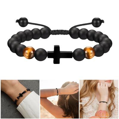 Verstellbares Kreuz Perlenarmband für Jungen Taufe Konfirmation Kommunion Geschenke Mit Geschenkbox Patensohn Sohn Enkel