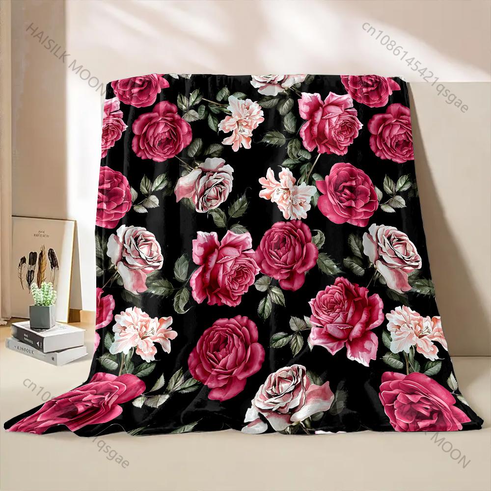 Retro Rose Print Blanket Warm Soft Fluffy Kids and Adults Sofa Bed Throw Blanket for Home Travel Camping Large Size Machine Wash