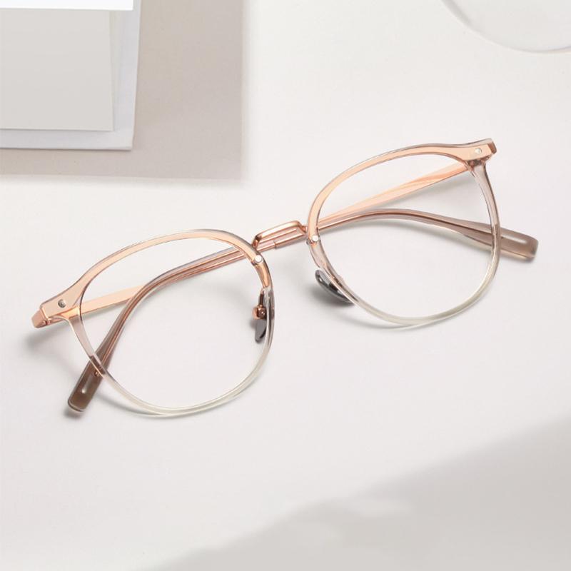 Pure Titanium + TR Glasses Frame Women Ultra-light Retro Round Eyewear Super Tough Mirror Legs Gradient Spectacles
