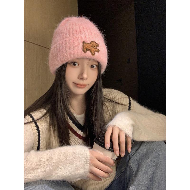 Puppy Cloth Woolen Hat for Women in Autumn and Winter Large Head Circumference Small Face Warm Ear Protection Fashionable Knitted Hat