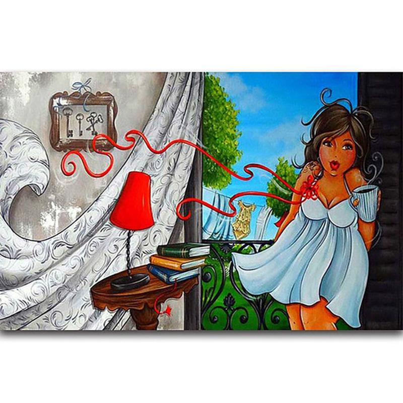 Full Round Diamond 5D DIY Sexy Women Diamond Painting Cartoon Fat Lady Diamond Embroidery Cross Stitch Mosaic Home Decor