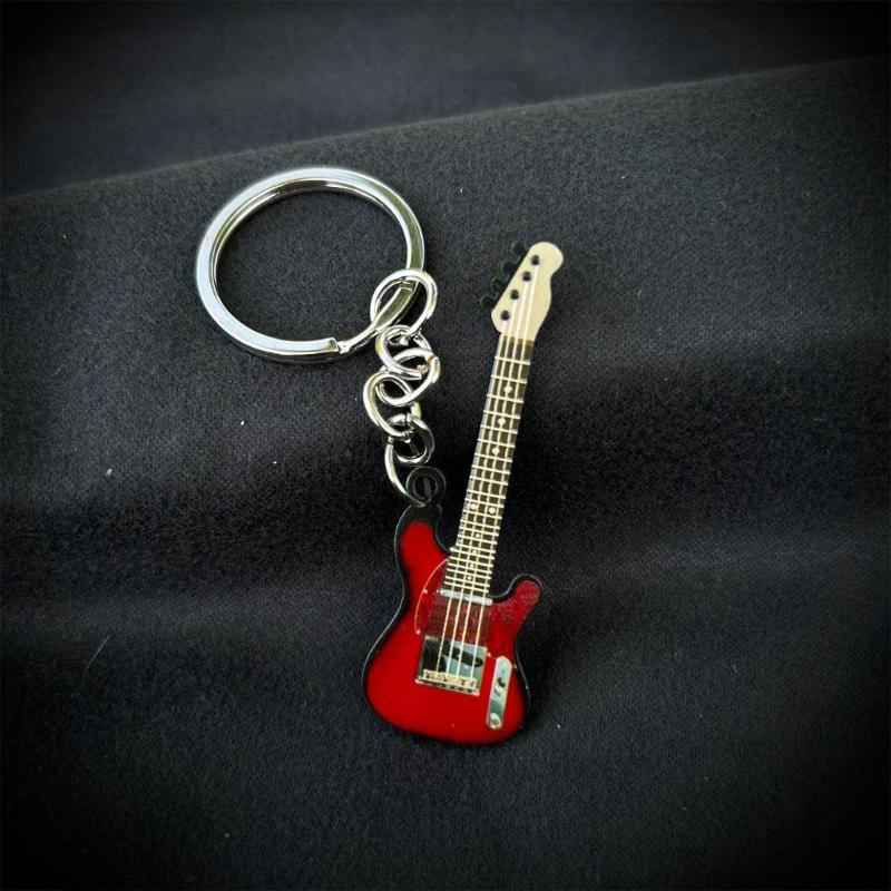 Metal Color Stainless Steel Guitar Car Keychain Small Fresh Novel Round Buckle Accessories Student Bag Pendant Decor