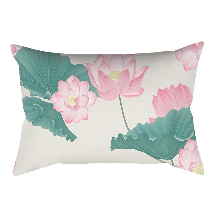 Home Flower and Green Plant Rectangular Waist Pillowcase, Peach Skin Velvet Digital Printed Throw Pillow, Office Waist Cushion Cover