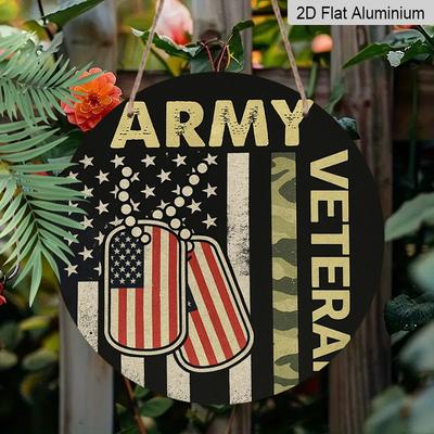 2D Flachdruck, 1 Stück, Rundes Metallschild/Plakette zur Gedenken an Veteranen, Memorial Day, Geeignet für Natürliche Dekoration, Wände, Räume, Gärten