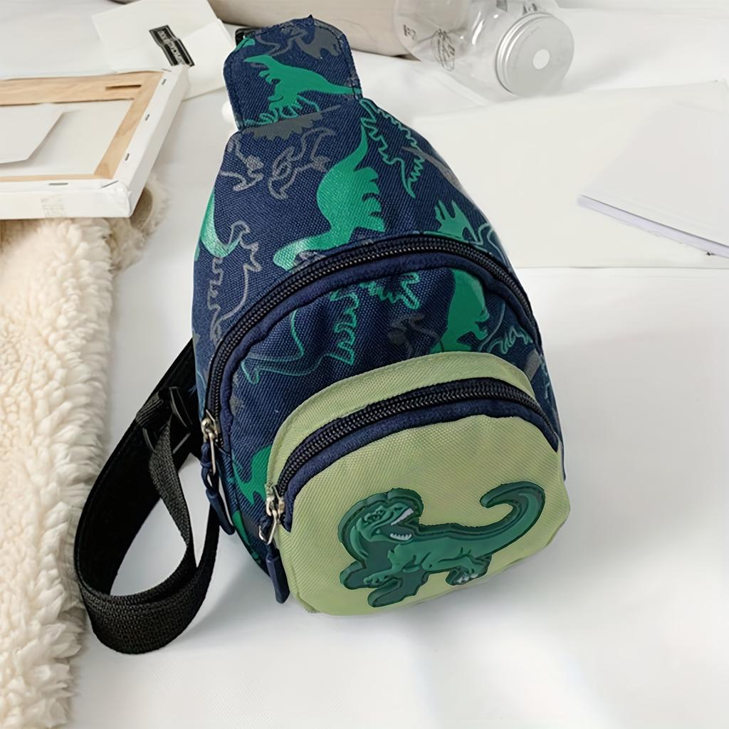 Dziecięcy plecak crossbody z dinozaurami | Unisex, Modny, Lekki, Podszewka, Zapięcie na zamek błyskawiczny, Wielokolorowy z regulowanym paskiem