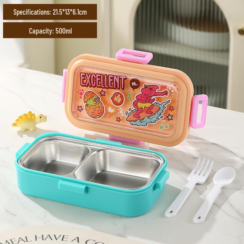 304 Stainless Steel Bento Lunch Box with Compartments, Fork & Spoon - Portable Meal Prep for Office Workers & Children