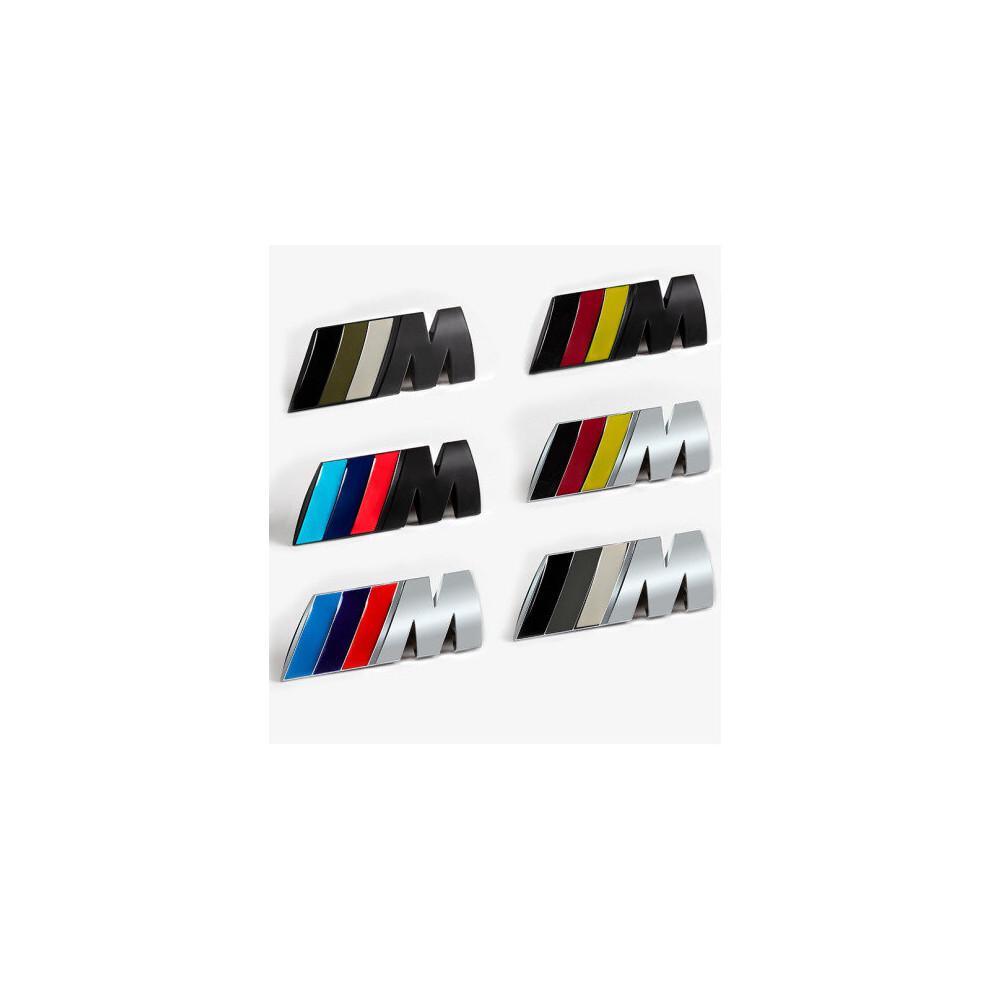 (Silver + Blue Red) Car 3d Metal BMW M Front Grille Emblem Badge