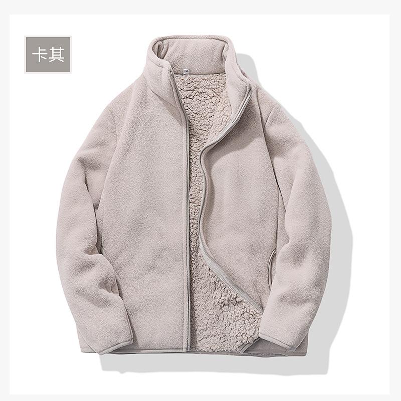Women's Long Sleeve Fleece Jacket Stand Collar Casual Style Thickened Sherpa Lined Zip Up Outerwear