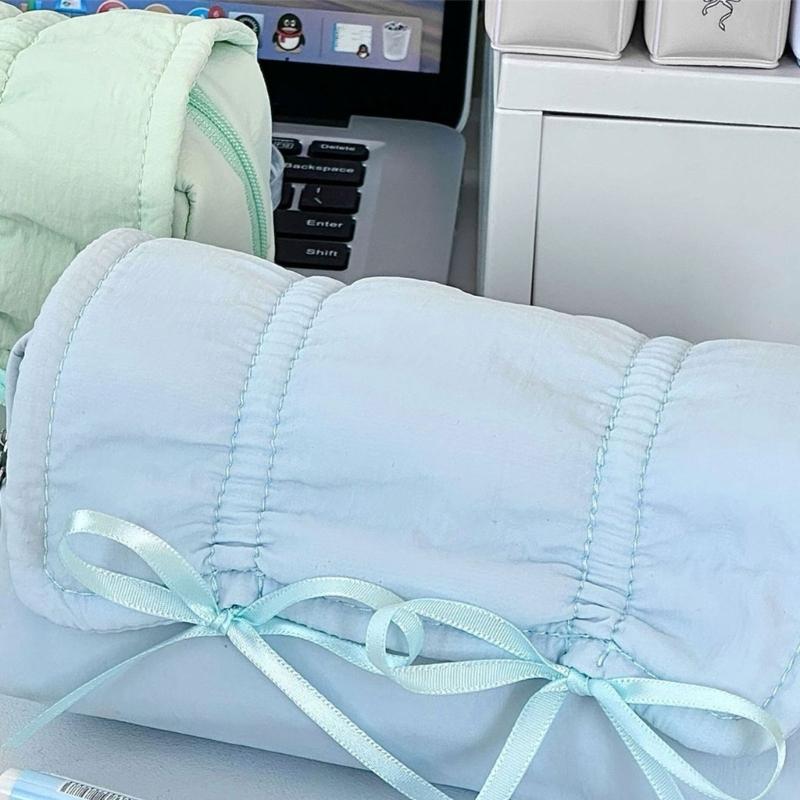 High Capacity Pencil Case Bowknot Pen Pouches Portable Pen Organizers Travel Makeup Storage Bag for Women Girl Student