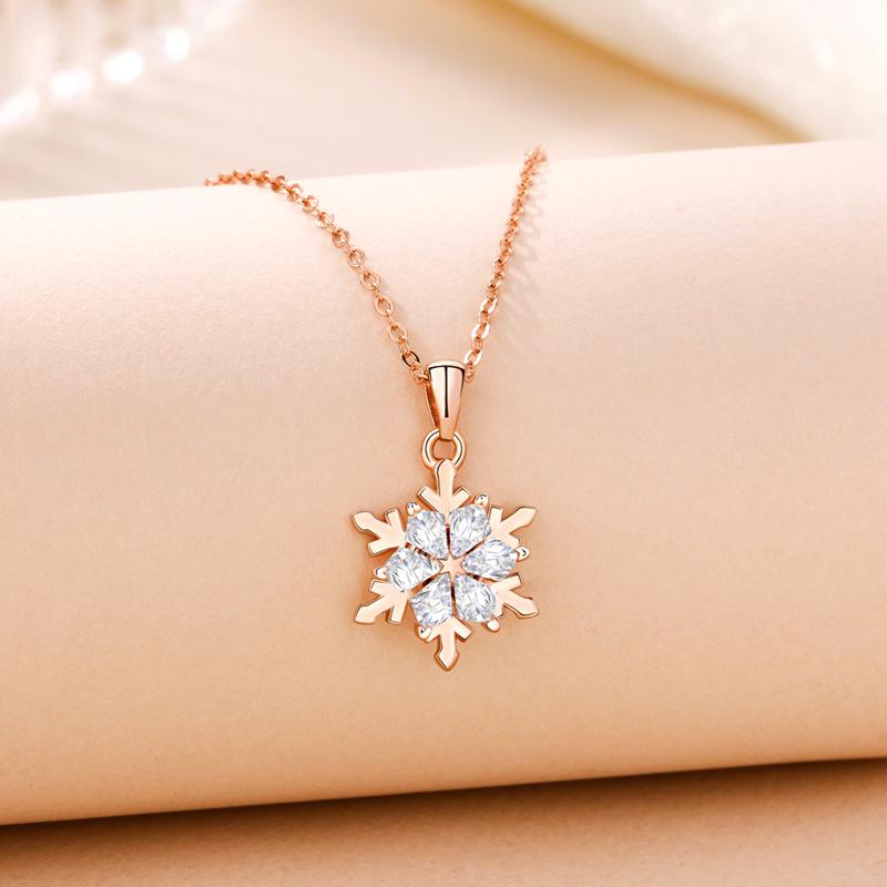 Dreamy S925 Sterling Silver Rotating Snowflake Necklace for Women - Elegant and Versatile Winter Accessory 925 Silver розового золота