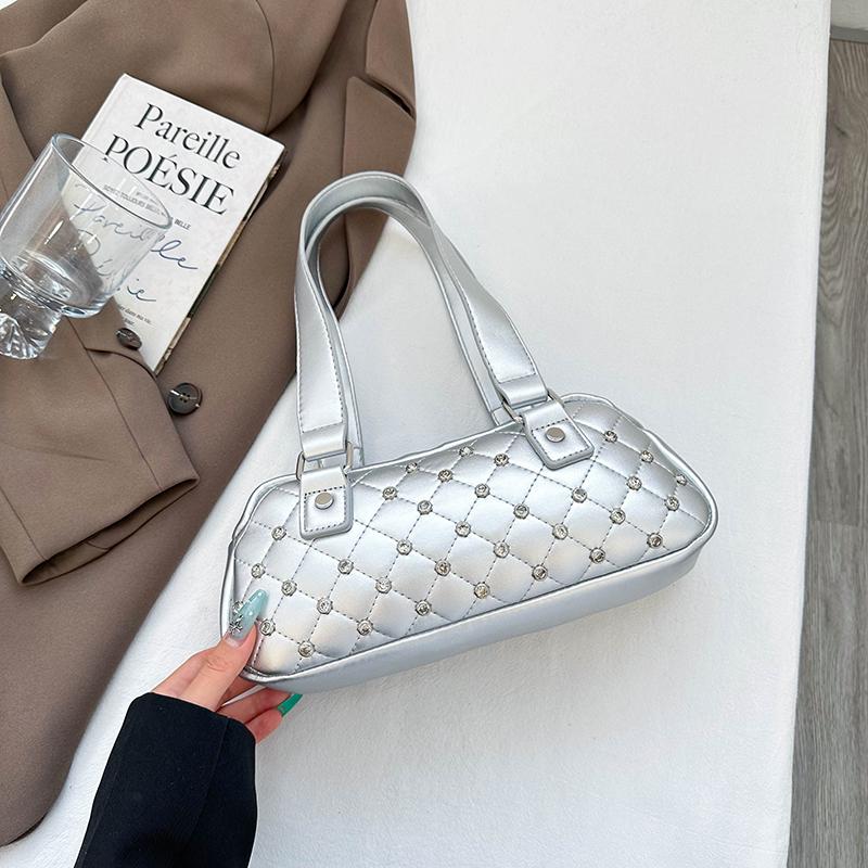 Silver Bag Luxury Studded Diamond Handbag Evening Clutch Bag Female Fashion Underarm Shoulder Tote Pu Leather Pillow Travel Bags