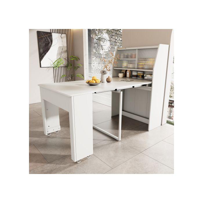 Table De Salle À Manger Extensible, L52/132.5*L80*H76 Cm, Table De Salle À Manger Multifonctionnelle À Faible Encombrement, Blanc