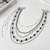Long Tassel Chain Black Beaded Brooch Unique Trendy Design Drip Shaped Heart Multi-Chain Pin Suit Clothing Accessories Gifts