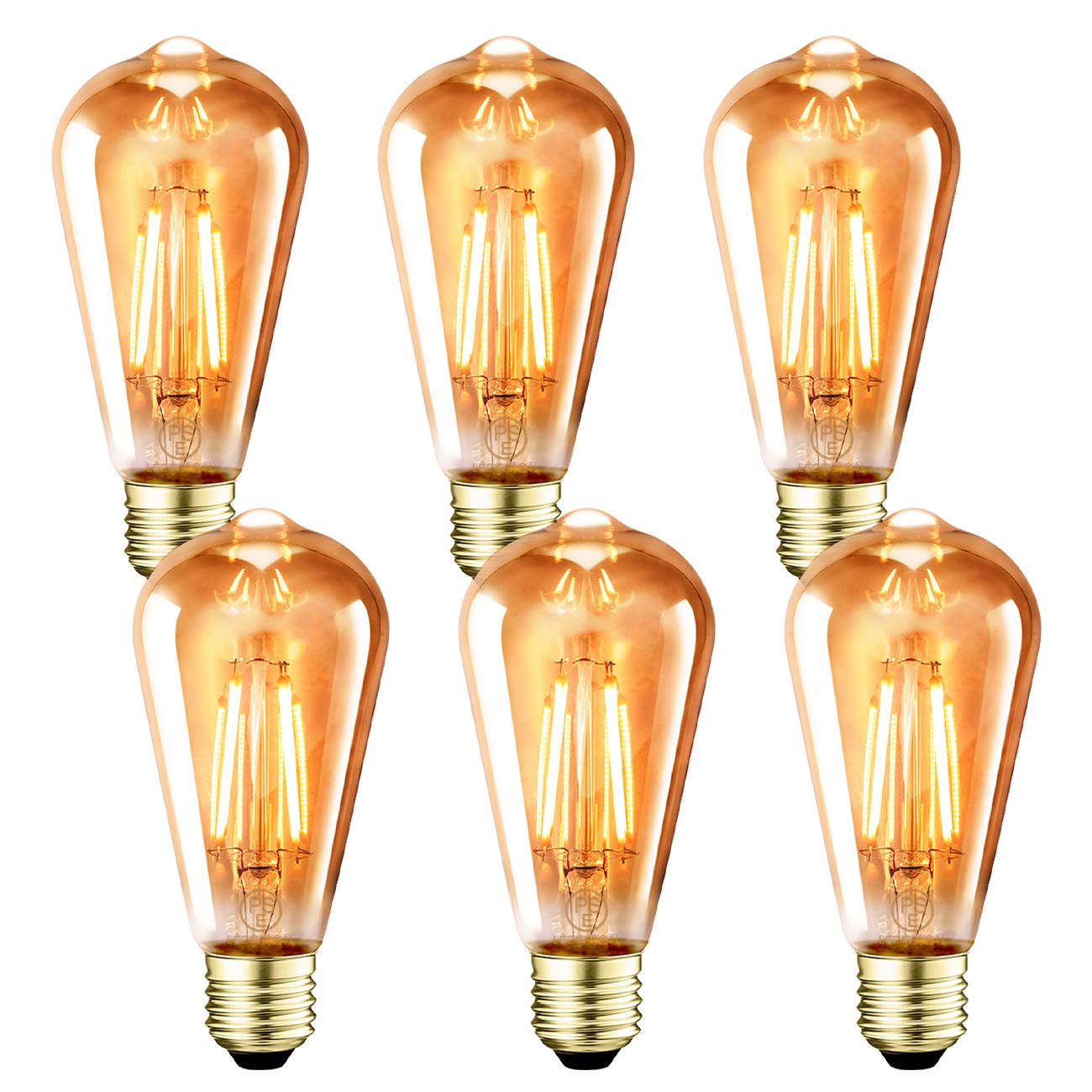 

LVWIT ST64 Edison Filament LED Bulbs, E26 Base (6W), 60W Equivalent, 720LM, Warm White, Brown, for Chandeliers, Retro Bulbs, Non-Dimmable, Pack of 6