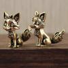 Brass Fox Statue Cute Fox Miniature Figurines Desk Ornament Decorations Accessories Copper Animal Sculpture Home Decor Crafts
