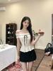 French Pure Lust Sweet Slim One-word Shoulder Top Two Women's Design Polka Dot Half-body Short Skirt Summer
