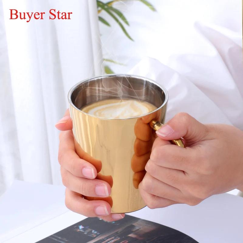 300ml Gold Beer Cups Stainless Steel Water Cup Double Layer Milk Cup Metal Coffee Mug Tableware Kitchen Drinking Serving Tools