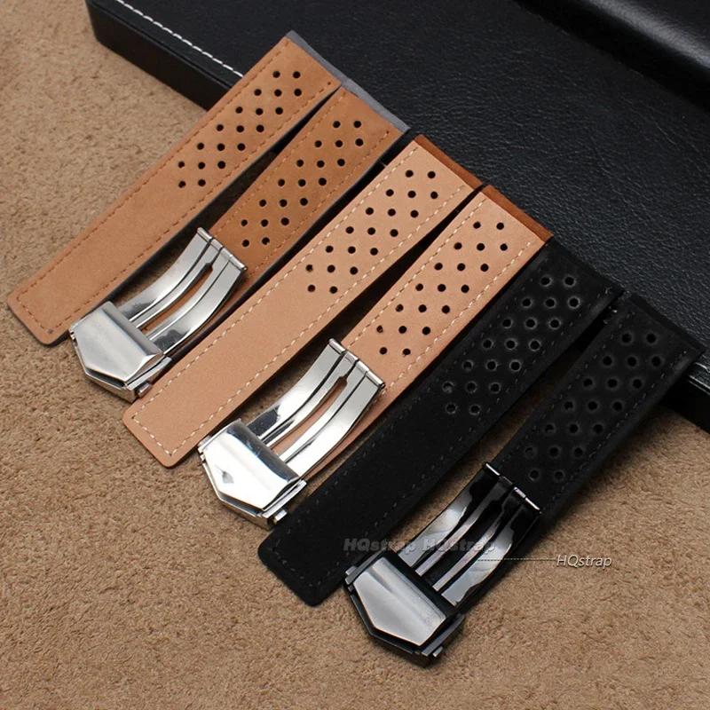 Genuine Leather Replacement Strap for Tag Heuer Carrera Monaco Series 20 22mm Frosted Cowhide Bracelet Universal Breathable Belt