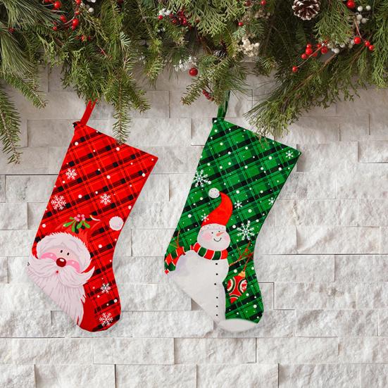 Christmas Stocking 18" Large Fireplace Hanging Socks with Santa Snowman Pattern Xmas Candy Bags for Holiday Wall Tree Decor